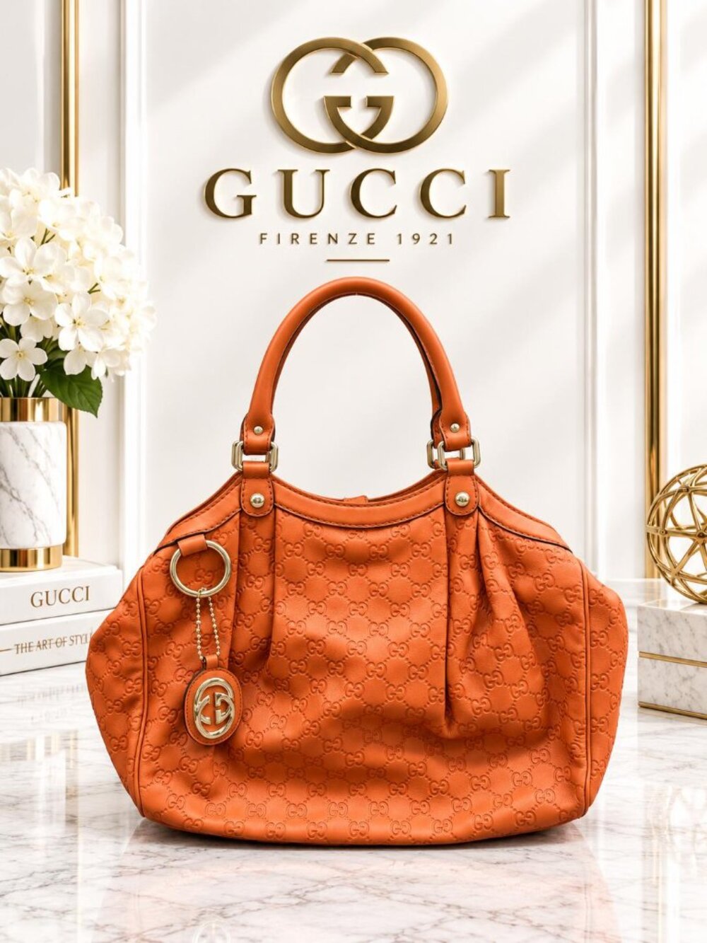 Authentic Gucci Sukey Orange Guccissima Leather Tote Bag